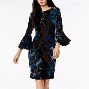 Calvin Klein Floral Burnout Velvet Bell Sleeve Sheath Dress Womens 12 Whimsygoth